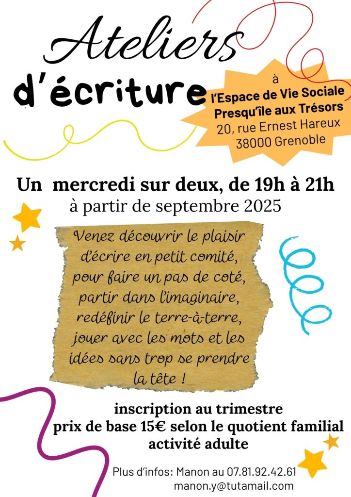 affiche atelier d'écriture Grenoble